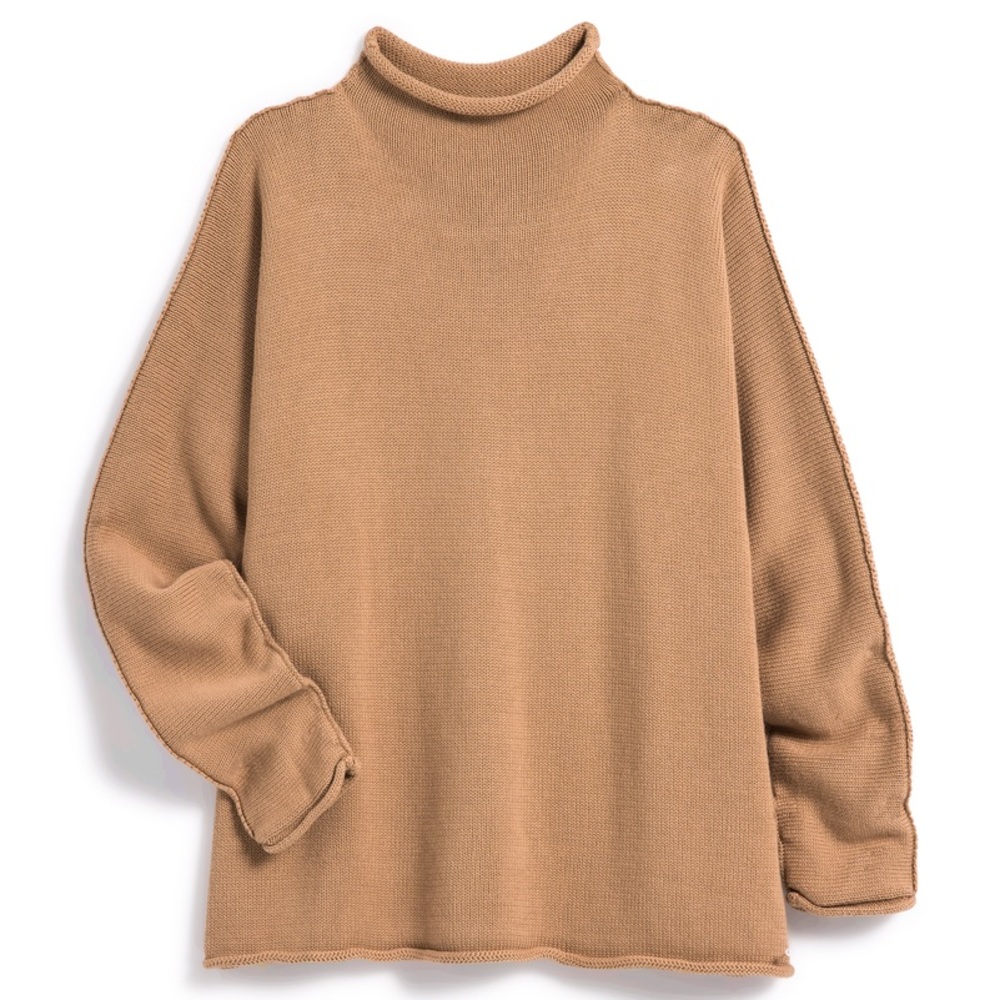Frank & Eileen Monterey Rolled Funnel Neck Sweater 100% Cotton Camel Tan XL